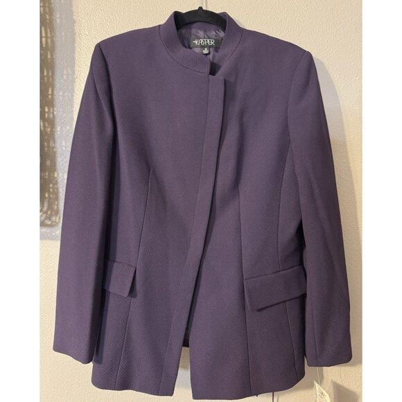 Kasper Suit Jacket Blazer 10 Purple Plum Textured Poly Adjustable Mock Neck NEW - Picture 7 of 15